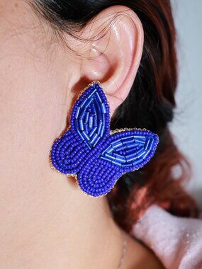 Artisan Handmade Blue Bead Earring multi Blue Tone Leaf Design Summer Jewelry